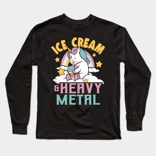 Ice Cream & Heavy Metal Unicorn Rainbow Funny Retro Death Metal Long Sleeve T-Shirt